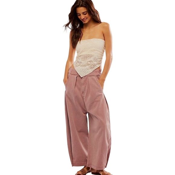 Free People Cool Harbor Wide-Leg Pants - Size Small - Withered Rose - Picture 1 of 11